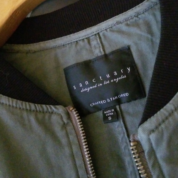 SANCTUARY Army Green Twill Bomber Jacket small - Picture 3 of 6